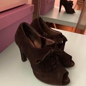 14th & Union Black Lace-Up Peep-Toe Heels